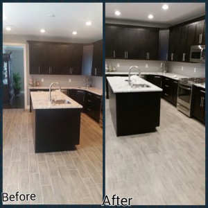 wood look tile before and after